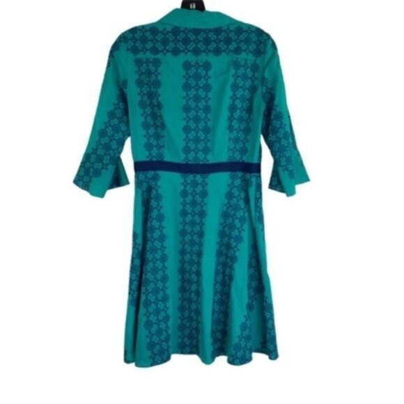 Draper James Embroidered Button Front Shirt Dress Green and Navy Mini Dress - Picture 5 of 6